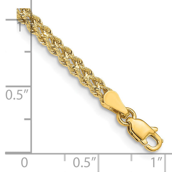 14k 3.0mm Wide Double Strand Rope 7 inch Bracelet