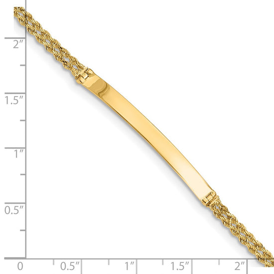 14k Polished Solid Chain/Solid Plate Two-Strand Rope 41x5mm Plate 8 inch ID Bracelet