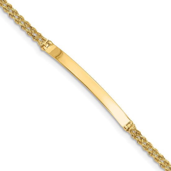 14k Polished Solid Chain/Solid Plate Two-Strand Rope 41x5mm Plate 8 inch ID Bracelet