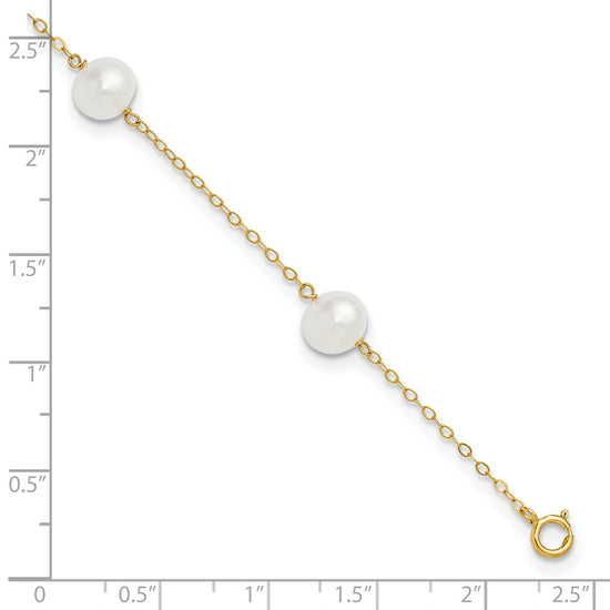 10k 7-8mm White Near-Round Freshwater Cultured Pearl 5-Station 9 inch Anklet