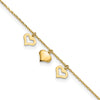 10k Polished Three Heart Dangles 9 inch Plus 1 inch Extender - Total 10 inch Anklet