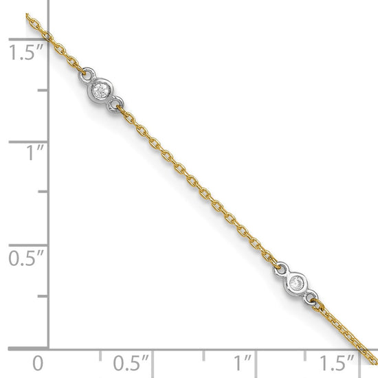 10k Two-tone Bezel-set 3.6mm CZ 6-Station 9 inch Plus 1 inch Extender - Total 10 inch Anklet