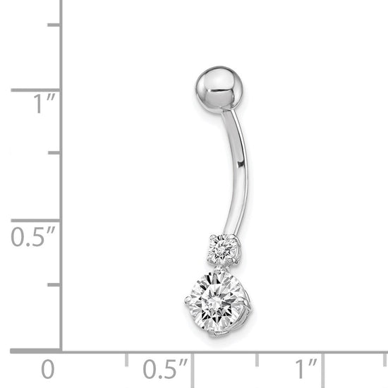10k White Gold W/3 And 6mm Czs Belly Dangle
