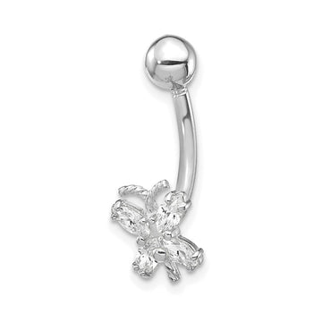 10k White Gold 14 Gauge CZ Butterfly Belly Dangle