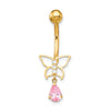 10k W/Dangle Butterfly/Pink Cz Belly Dangle