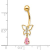 10k 14 Gauge Dangle Butterfly with Pink CZ Belly Dangle