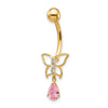 10k 14 Gauge Dangle Butterfly with Pink CZ Belly Dangle