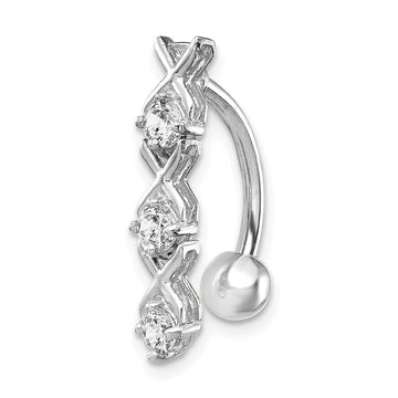 10k White Gold CZ Xoxo Belly Dangle