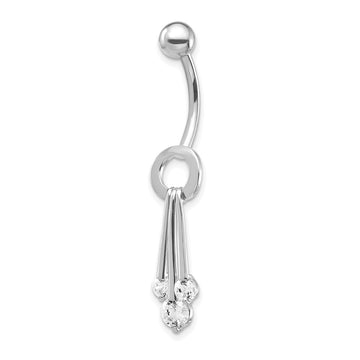 10k White Gold 3-Stone CZ Belly Dangle