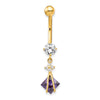 10k Square Amethyst and CZ Belly Dangle
