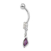 10k White Gold Square Amethyst and CZ Belly Dangle