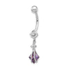 10k White Gold Square Amethyst CZ Belly Dangle