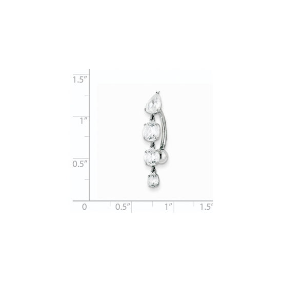 10k White Gold Clear CZ 4-Stone Belly Dangle