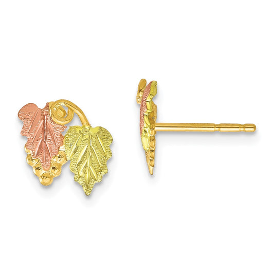 10k and 12k Tri-color Black Hills Gold Grapes and Leaves Post Earrings