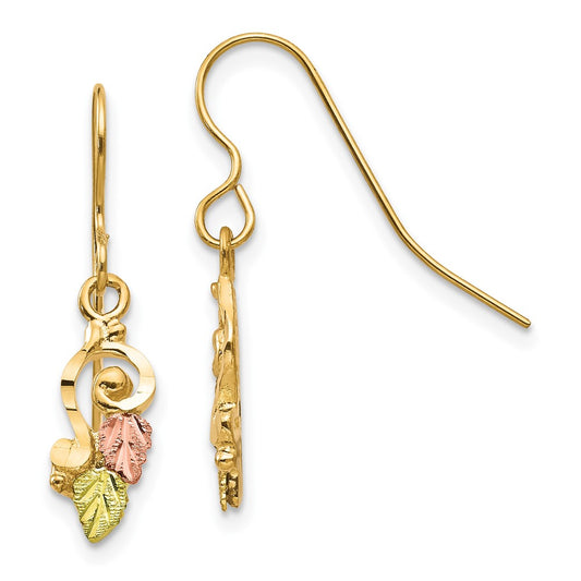 10k and 12k Tri-color Black Hills Gold Leaves Scroll Shepherd Hook Earrings