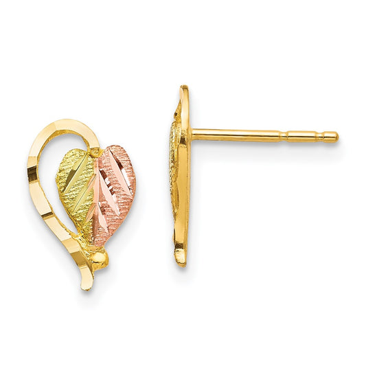 10k and 12k Tri-color Black Hills Gold Heart Leaf Post Earrings