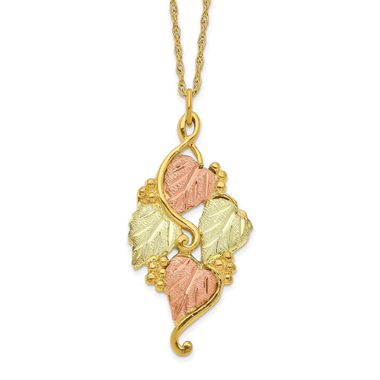 10k and 12k Tri-color Black Hills Gold Grapes and Leaves 14k Gold-filled Chain 18 inch Necklace