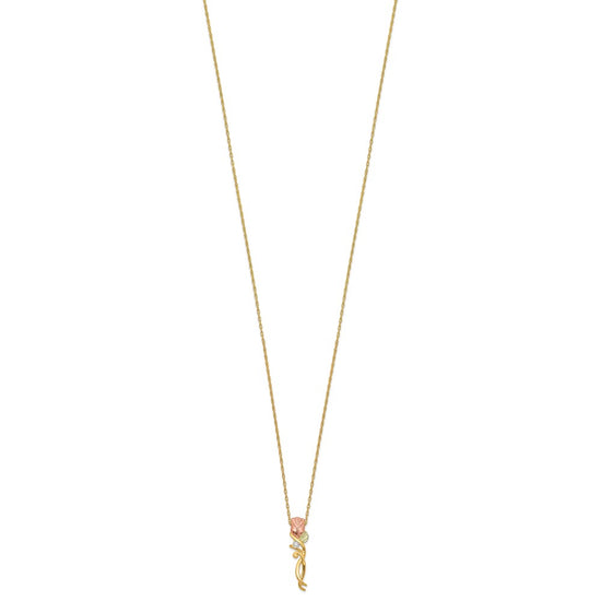 10k Tri-color Black Hills Gold Diamond Rose Necklace
