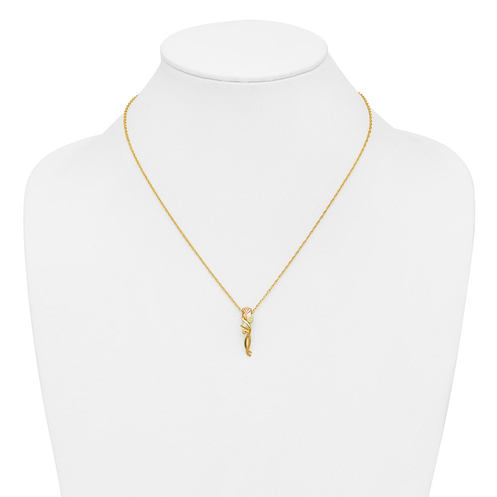 10k Tri-color Black Hills Gold Diamond Rose Necklace