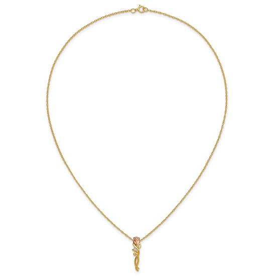10k Tri-color Black Hills Gold Diamond Rose Necklace