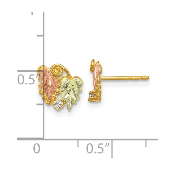 10k and 12k Tri-color Black Hills Gold Leaves 1/20 carat Diamond Post Earrings