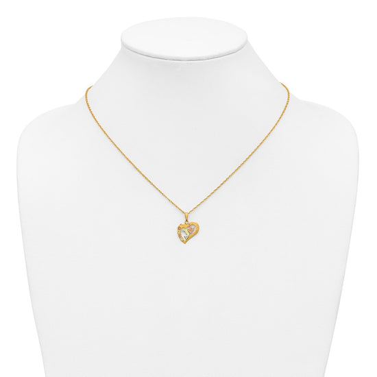 10k Tri-Color Black Hills Gold Hummingbird in Heart Necklace