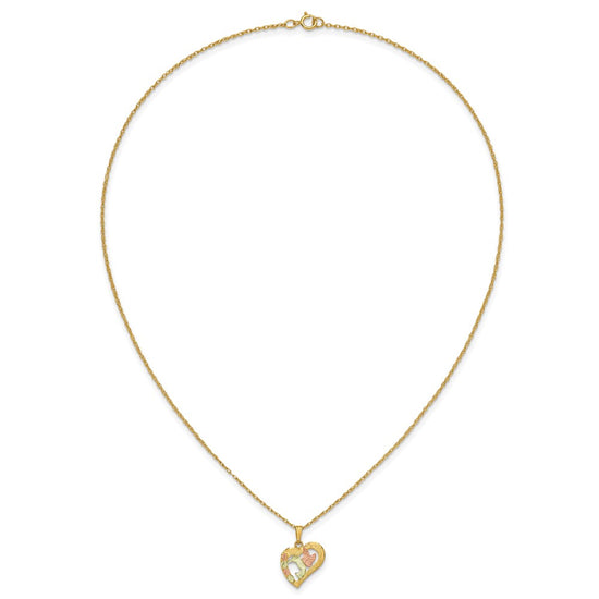 10k Tri-Color Black Hills Gold Hummingbird in Heart Necklace