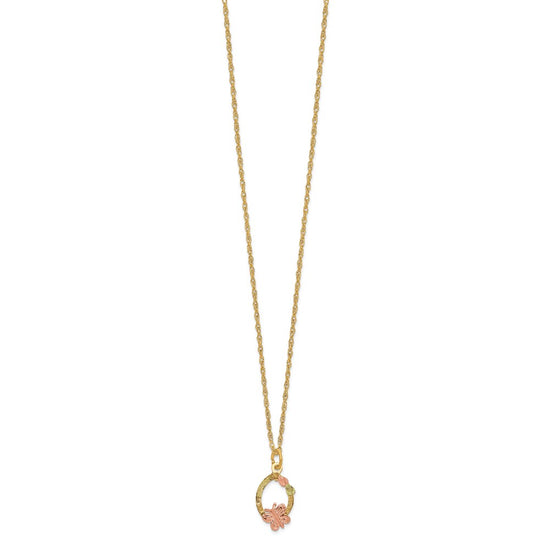 10k and 12k Tri-color Black Hills Gold Butterfly and Leaves on Oval 14k Gold-filled Chain 18 inch Necklace