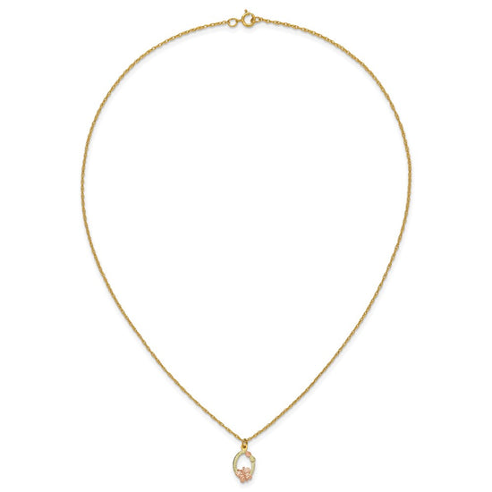 10k and 12k Tri-color Black Hills Gold Butterfly and Leaves on Oval 14k Gold-filled Chain 18 inch Necklace