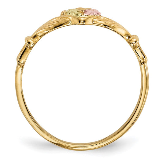 10k Tri-Color Black Hills Gold Claddagh Ring