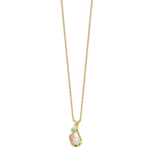10k and 12k Tri-color Black Hills Gold Freshwater Cultured Pearl and Leaves 14k Gold-filled Chain 18 inch Necklace