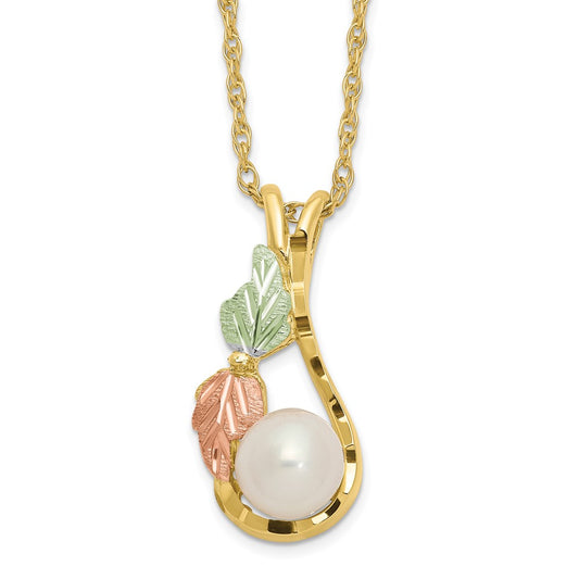 10k and 12k Tri-color Black Hills Gold Freshwater Cultured Pearl and Leaves 14k Gold-filled Chain 18 inch Necklace