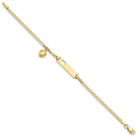 10k Flat Curb Link ID Bracelet w/ dangling heart