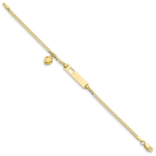 10k Flat Curb Link ID Bracelet w/ dangling heart