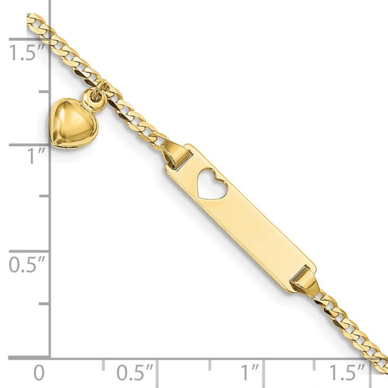 10k Flat Curb Link ID Bracelet w/ dangling heart