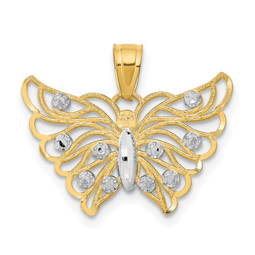 10K and White Rhodium Diamond-cut Butterfly Pendant