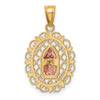 10k Two-tone and White Rhodium Oval Our Lady of Guadalupe with Scalloped Border Pendant