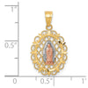 10k Two-tone and White Rhodium Oval Our Lady of Guadalupe with Scalloped Border Pendant
