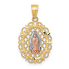 10k Two-tone and White Rhodium Oval Our Lady of Guadalupe with Scalloped Border Pendant