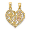10k Two-tone and White Rhodium CZ Our Lady of Guadalupe / Cross Break-apart Heart Pendant