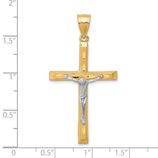 10K and White Rhodium Diamond-Cut Crucifix Pendant