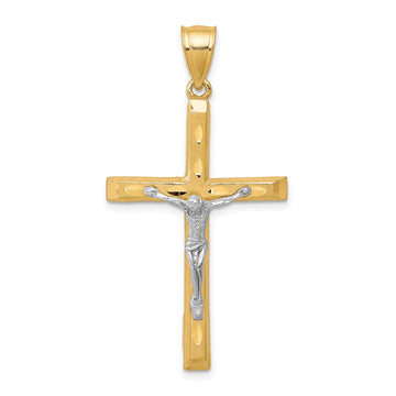 10K and White Rhodium Diamond-Cut Crucifix Pendant