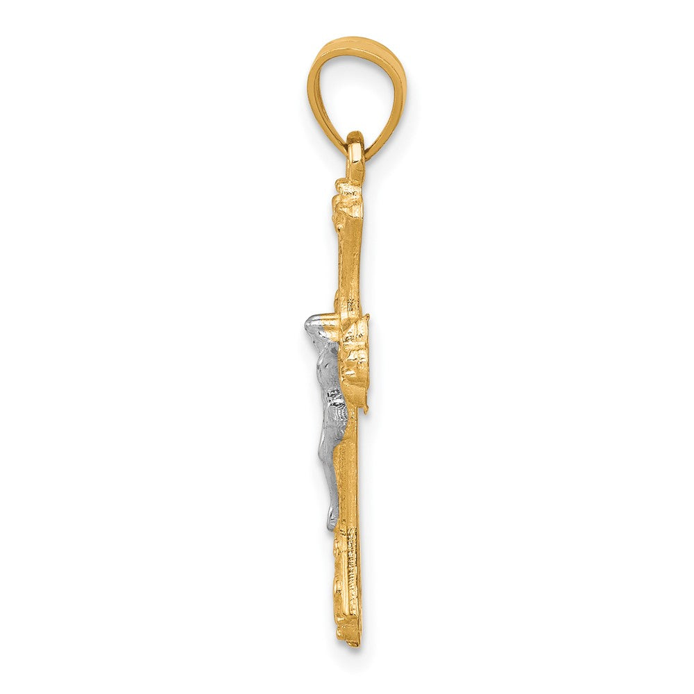 10K and White Rhodium Fleur De Lis Crucifix Pendant