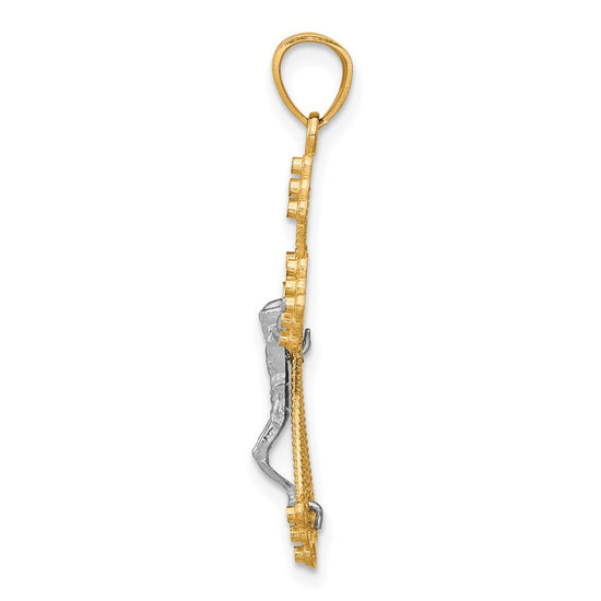 10k and White Rhodium Crucifix Pendant
