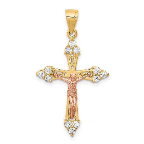10k Two-tone CZ Crucifix Pendant