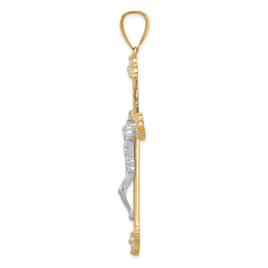 10K and White Rhodium Polished CZ Large Crucifix Pendant
