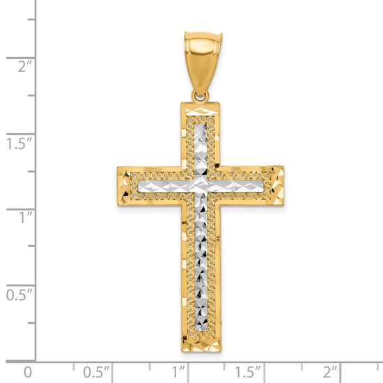 10K w/ Rhodium Diamond-Cut Cross Pendant