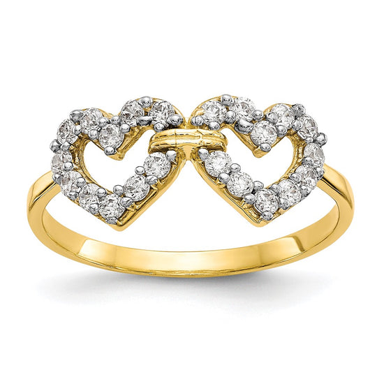 10k Double Heart CZ Ring