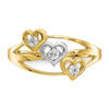 10K w/Rhodium Triple Heart 3 Stone CZ Ring