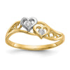 10K w/Rhodium Double Heart CZ Ring